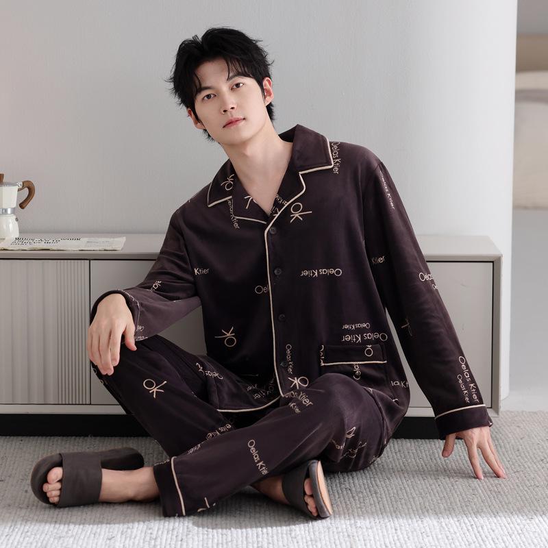 Pajamas Men'S Winter Thickened Fleece Coral Fleece Spring And Autumn Thin Fleece Men'S Island Fleece Autumn And Winter Loungewear Set