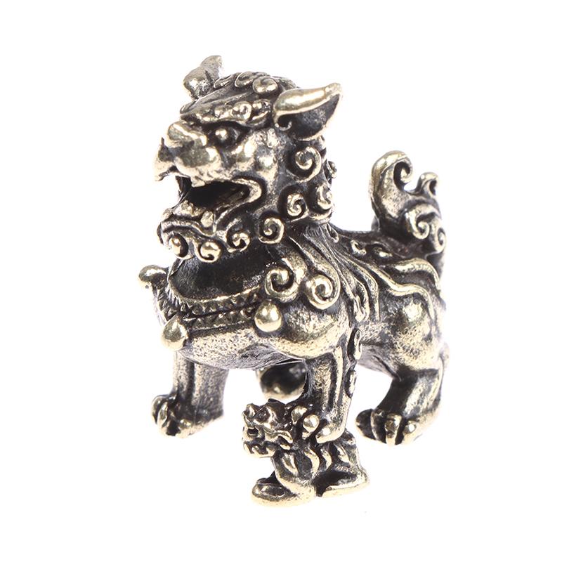 2 יחידות נחושת טהורה צלמיות מזל מלך האריות עתיק ברונזה פסל חיות סינית