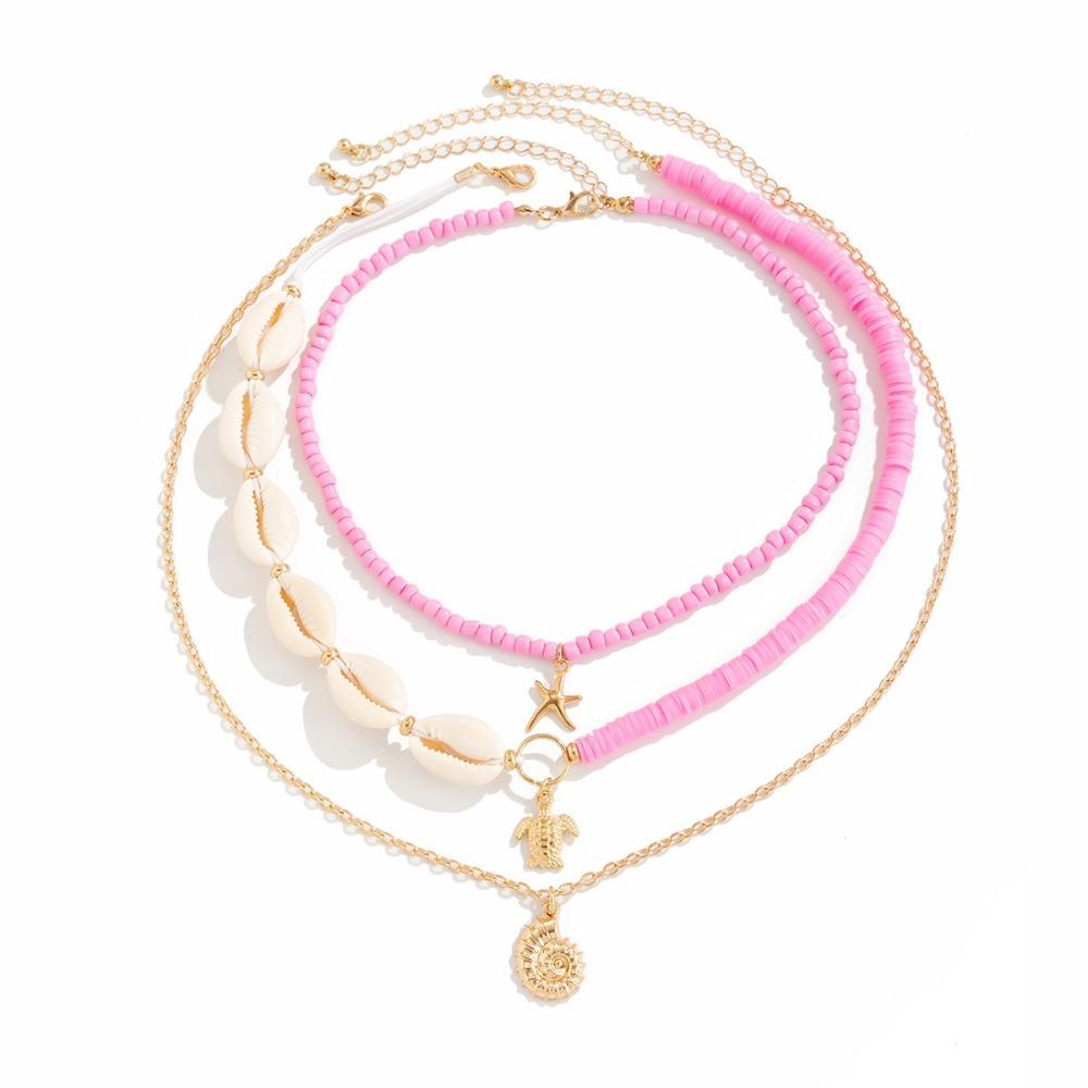 

Многослойное ожерелье из ракушек, ожерелье из бусин из ракушек морской звезды, модная цепочка на ключицу, женское, лето Style C