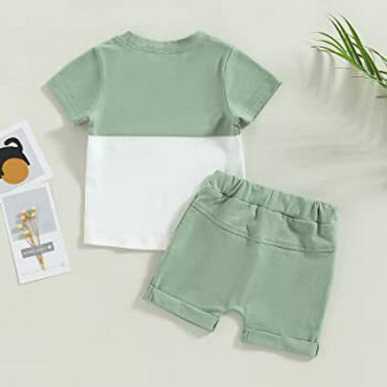 Sommer Style Patchwork Kurzarm und Shorts Set - Unifarbend: Grün, Kaffee, Schwarz, Weiß