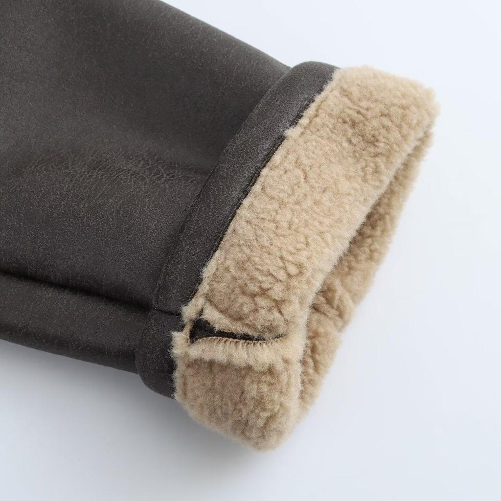 Autumn 2024 Women's Loose Mid-Length Lapel Shearling Double-Faced Coat Jacket