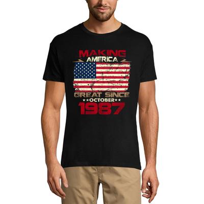 Herren-T-Shirt „Making America Great Since October 1987“ – Lustiges T-Shirt mit US-Flagge zum 34. Geburtstag