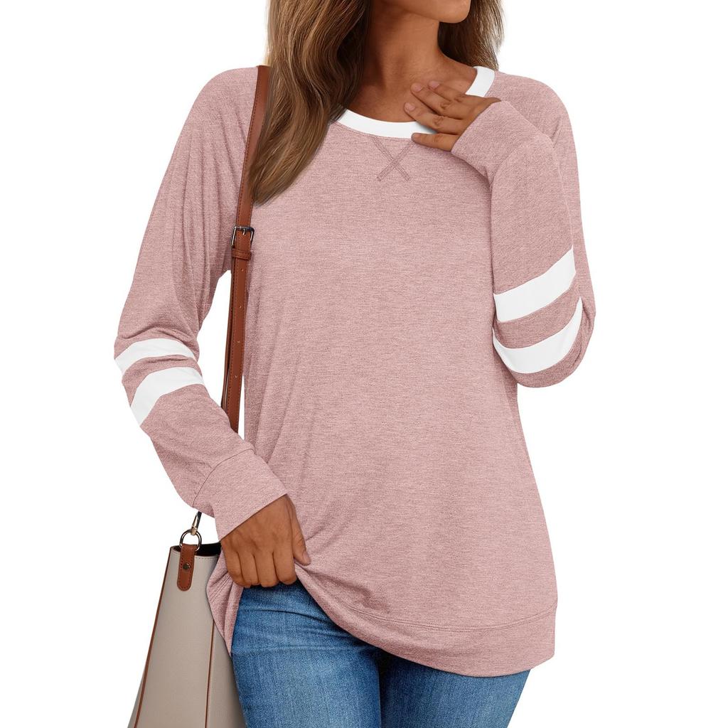 Womens Basic T-Shirts Long Sleeve Curved Hem Summer Tops Fitted Tees Clothing
