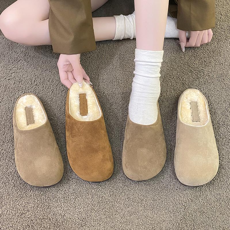 Fashion High Quality New Birken Women's Leather Slippers Winter Fashion Flat Shoes Thick Soled Casual Shoes Simple Casual Cotton Shoes