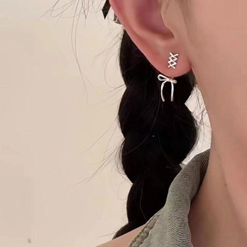 Bowknot Studs Earrings Minimalist Ear Rings Ear Piercing Ornament for Women Girl