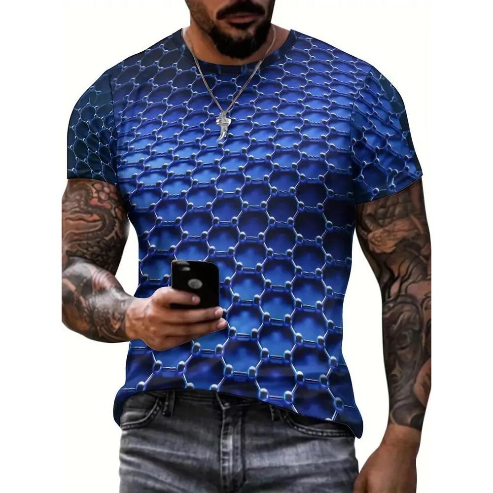 Men's 3D Printed Abstract Trendy Visual Illusion Short Sleeved T-shirt Fashionable Top Gradient Harajuku Streetwear T-shirt