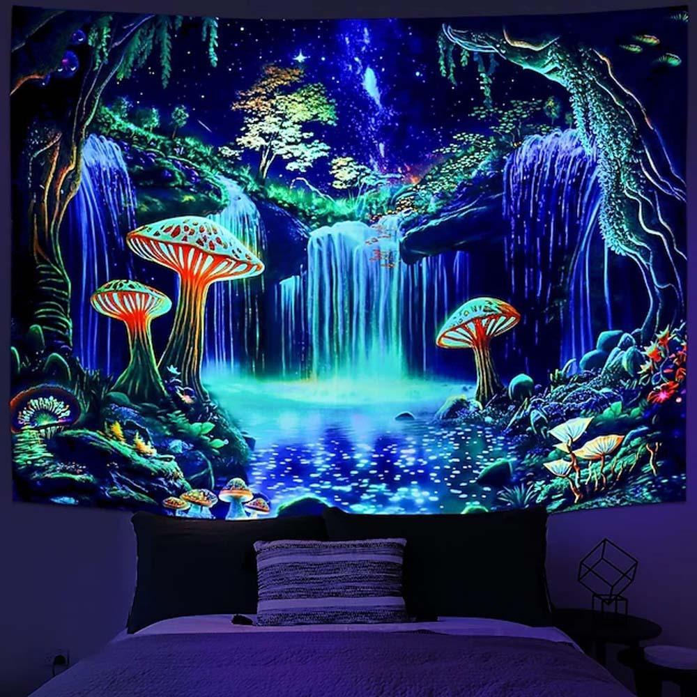 Gothic Grim Reaper Blacklight Tapestry UV Reactive Peach Skin 2D Flat Print Psychedelic Death Scythe Wall Hanging Bedroom Decor