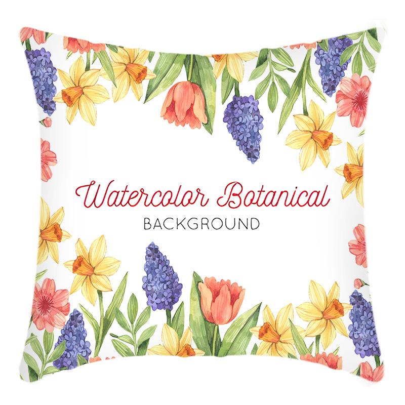 Fashionable Spring Flower Spring Elements Pillow Cover Linen Flower Cushion Pillow Cover