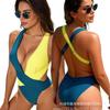 New One-piece Swimsuit Splicing Bikini Swimsuit Women's Cross Swimsuit Color Matching