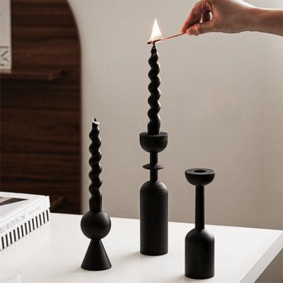 3Pcs/Set French Style Wooden Candle Holder Vintage Minimalist Candelabra Multi-Size Geometric Aesthetics Candlestick Ornament
