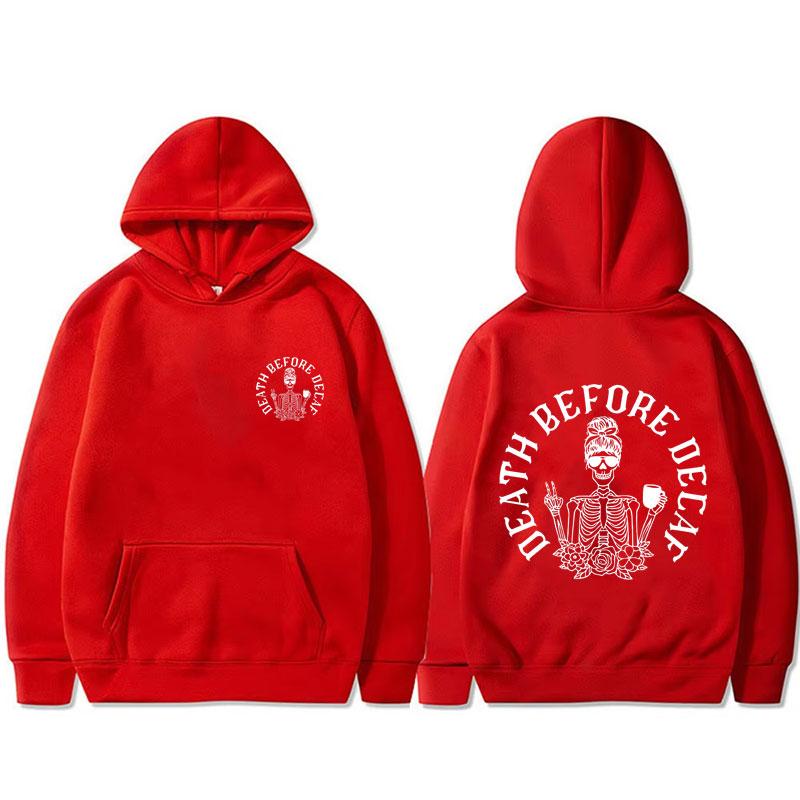 Death Before Decaf Print Hoodie Unisex Mode Übergroßer Kapuzen-Trainingsanzug Herren Halloween Pumpkin Spice Coffee Pullover Hoodies