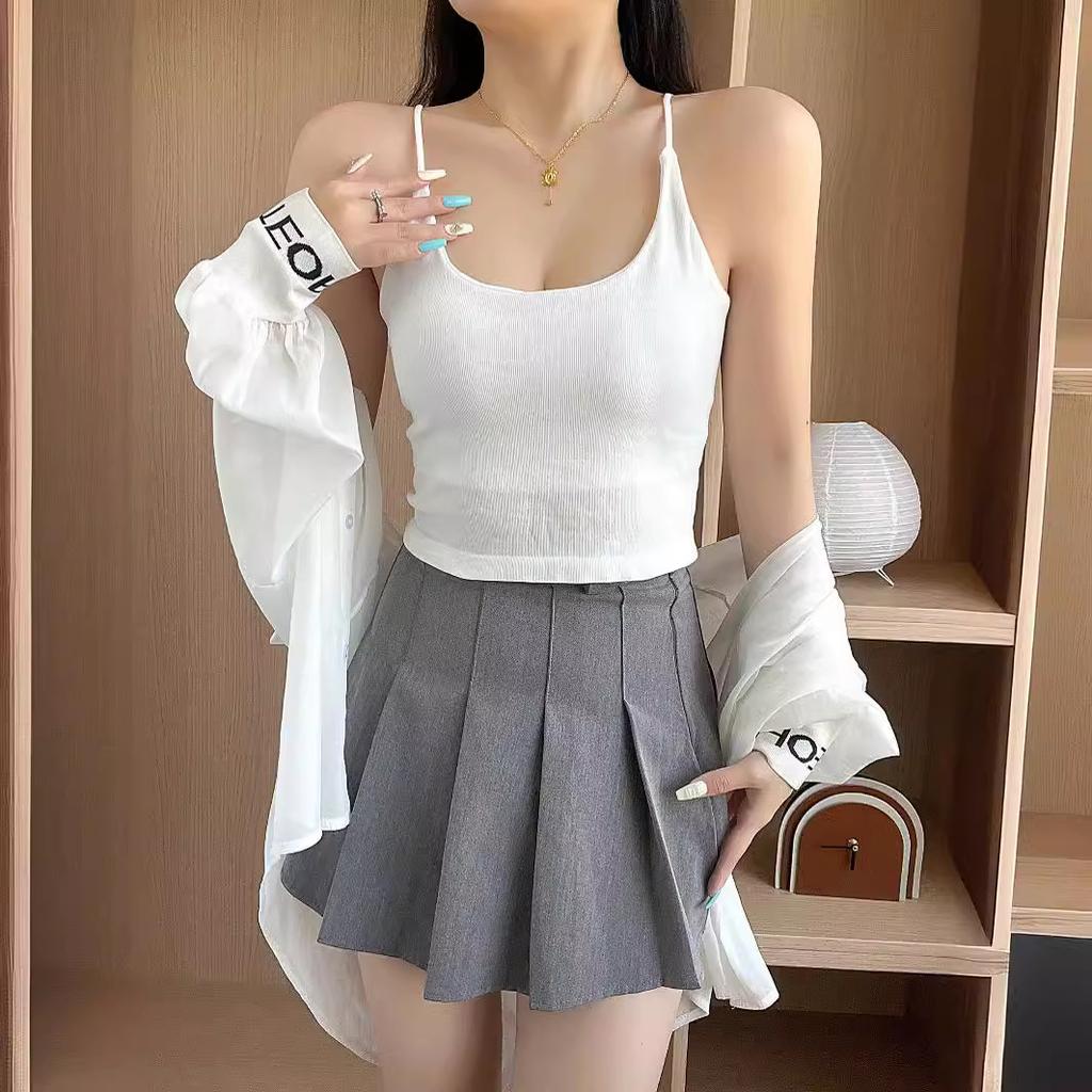 Hot Girl Black Suspender Women's Summer Sexy Outer Vest White Inner Tight Ins Thin Strap Short Top