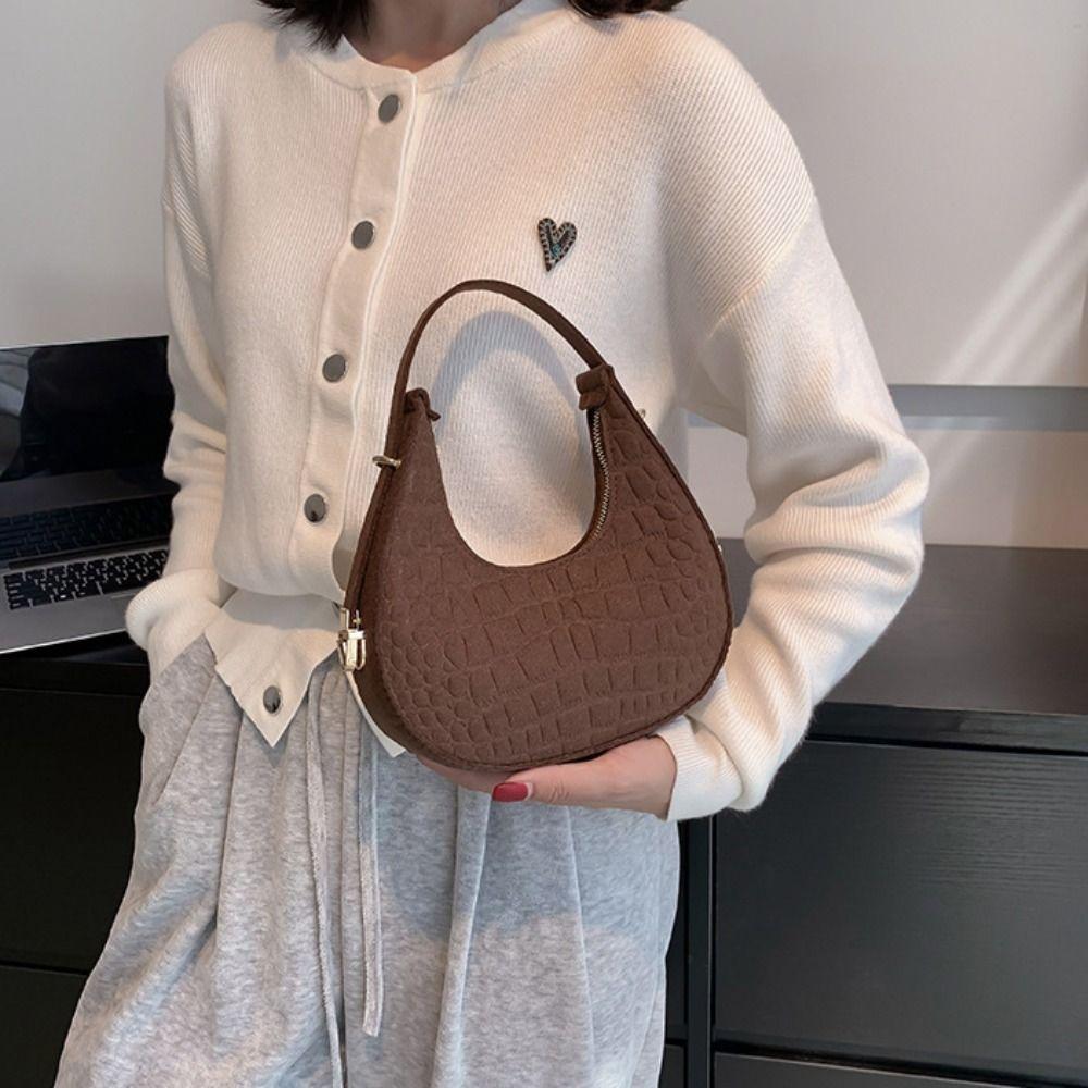 Shoulder Pouch Crescent Bag Solid Color Felt Handbag Simple Cloth Shoulder Bag  Girls