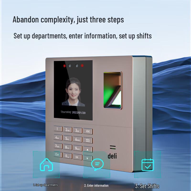Deli 33800 Face & Fingerprint Attendance Machine CN plug (adapter included)