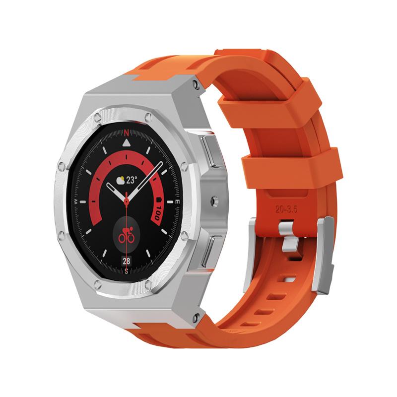 Caixa de metal clássica pulseira de aço inoxidável para Samsung Galaxy Watch 5 Pro 45mm Kit de modificação para Galaxy Watch 5Pro Correa de borracha