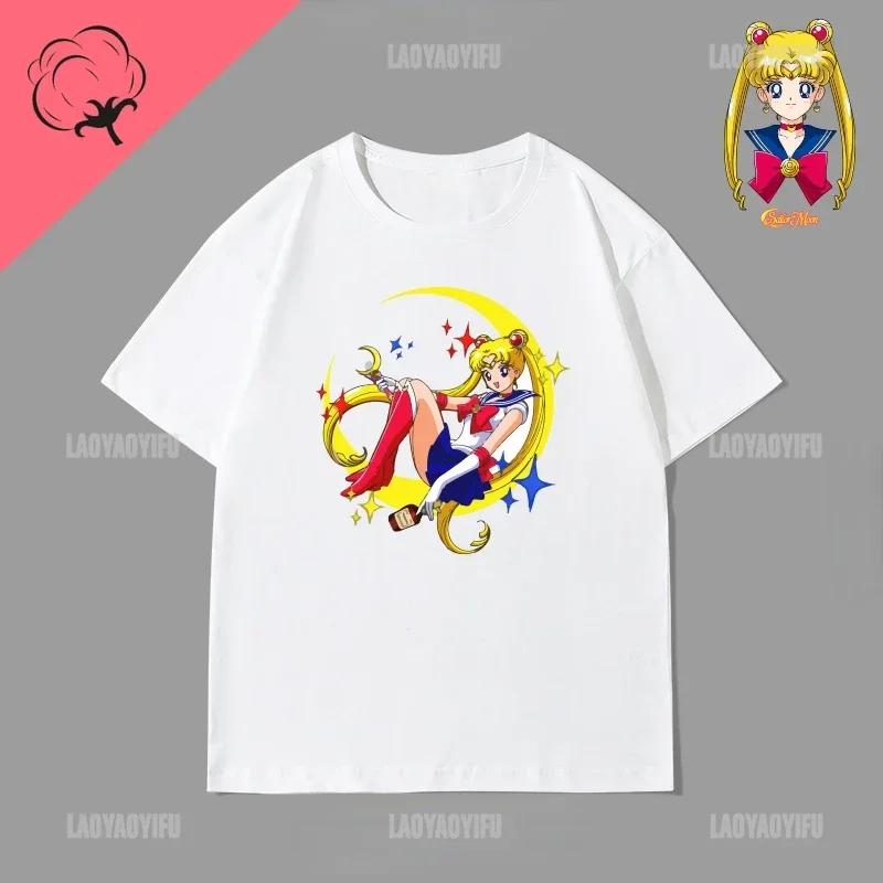 Japan Kawaii Sailor Moon 90s Anime Cotton Tshirt Cute Cartoon Moon Fans Gift Tops Summer Casual Hipster Clothes Streetwear Tee