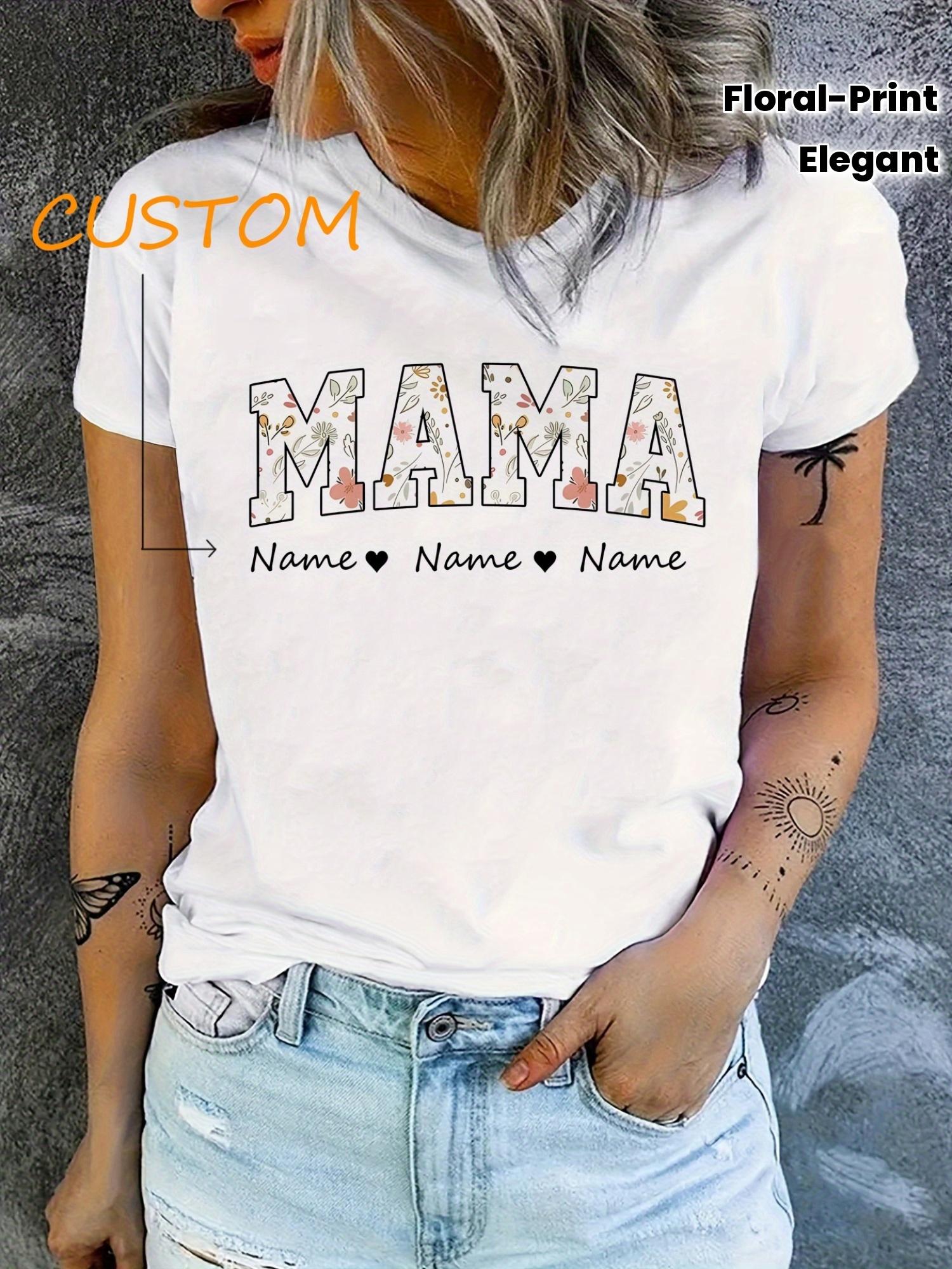 Custom Floral Print Mama Name T-shirt XL
