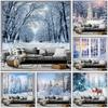 Winter Forest Snow Scene Tapestry Wall Hanging Christmas Tree Happy New Year Bedroom Living Room Home Decoration