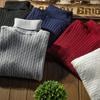 New Men's Turtleneck Sweaters Autumn Knitted Striped Streetwear Warm Long Sleeved Pullover Solid Color Basic Style Casual Tops