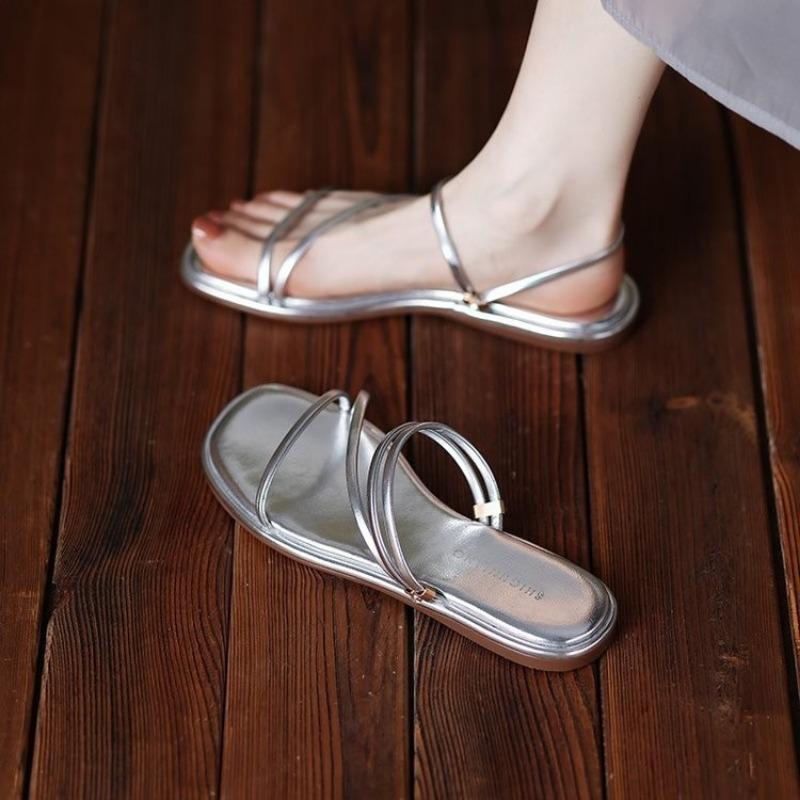 Fashion 2025 Summer Gladiator Women Sandals Fashion Elegant Narrow Band Clip Toe Shoes  Comfort Flats