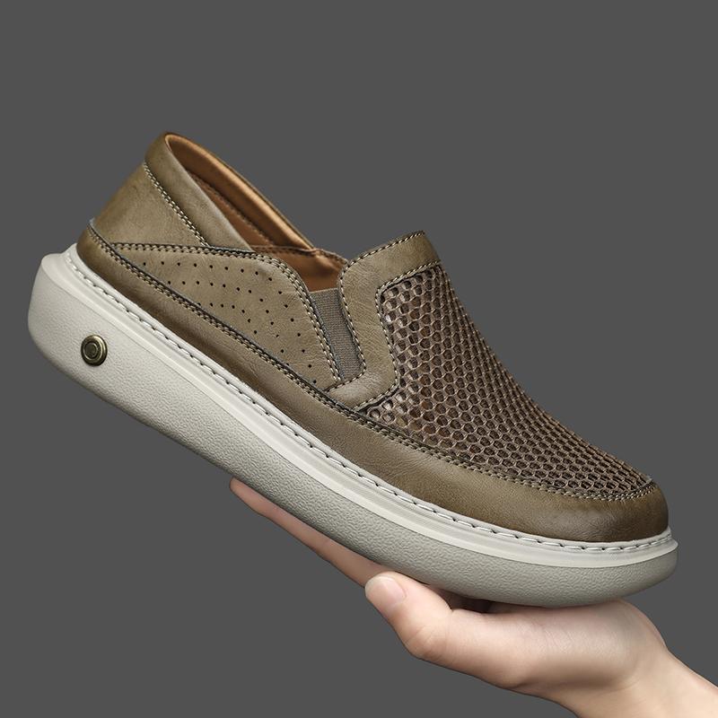 Men's Sporty Breathable Mesh Shoes Lightweight Comfortable Casual Slip-On Summer Shoes Round Toe Non-Slip Rubber Outsole