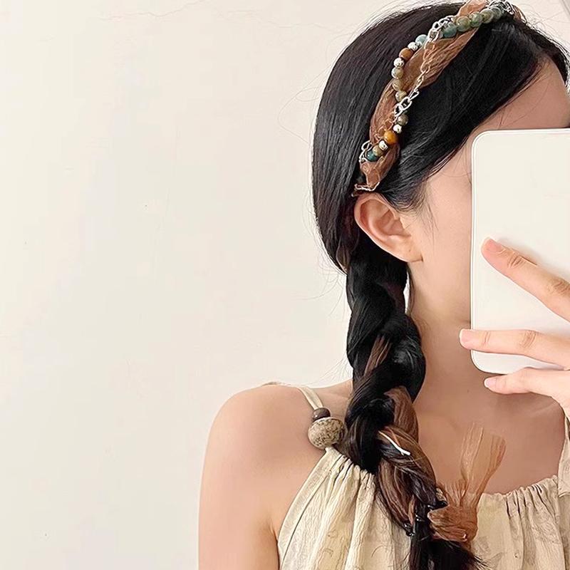 1 Pc Waist Chain Bohemia Hat Rope Retro Style Silk Rbbon Ethnic Style Headwear Compilation And Distribution Beaded Headband