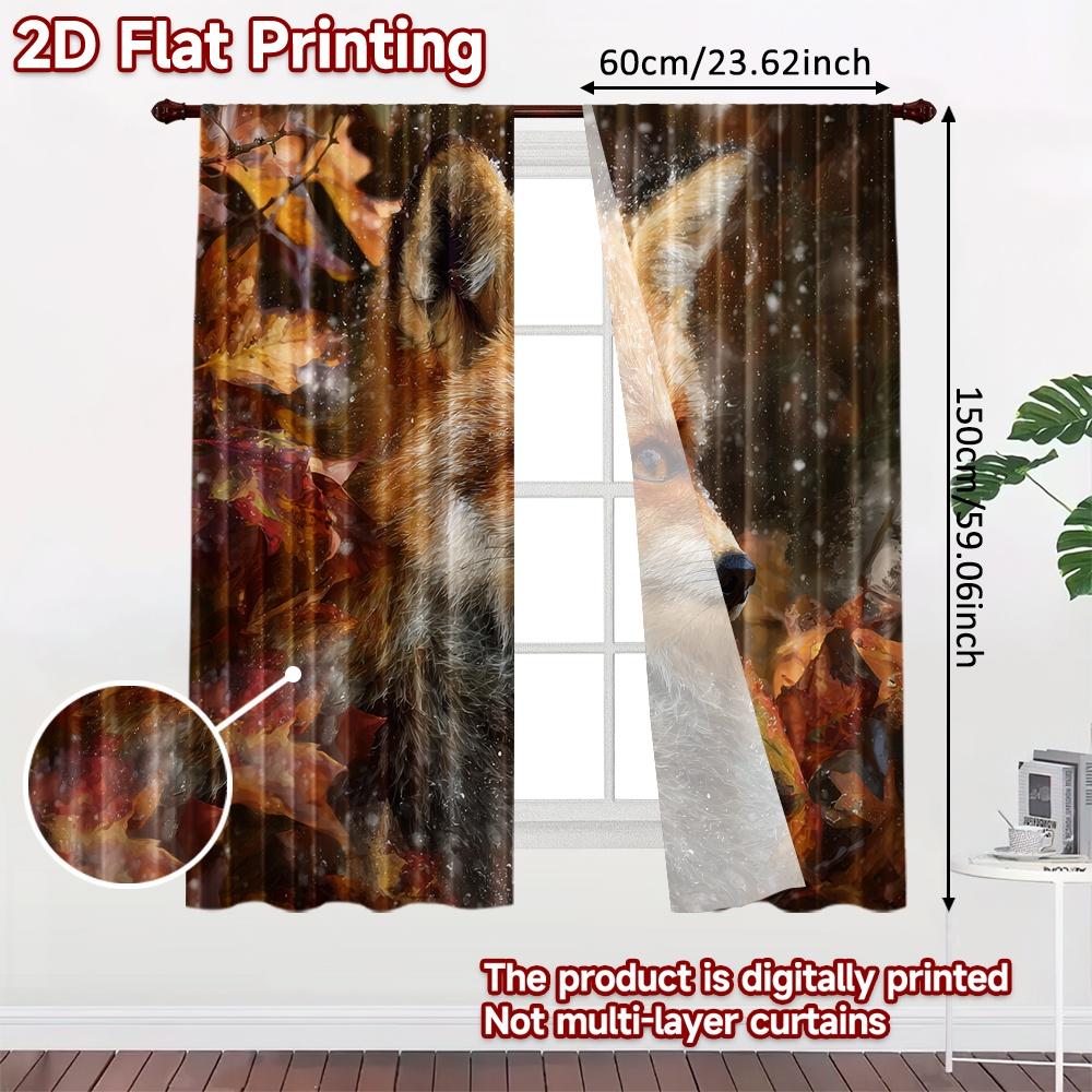 2 Stück, 2D-FLACHDRUCK Vorhänge (Ohne Stange) Herbstfuchs(4) Weihnachtsfest Kreative Vorhänge Vielseitige Polyestervorhänge