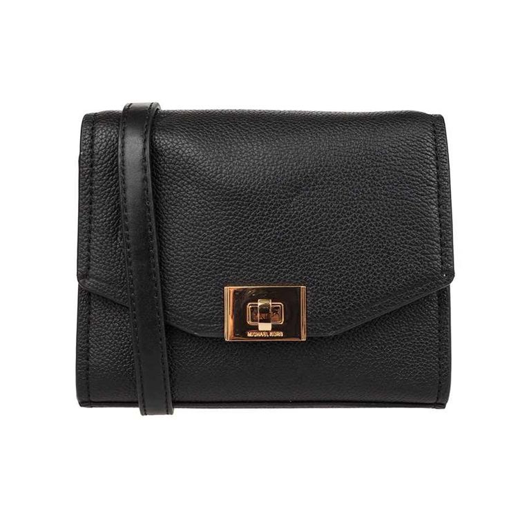 

Michael Kors Cassie Solid Color Gold Buckle Flap Pebbled Leather Messenger Bag Women Bags Black 35H8GT6C5L-BLACK Basic Set (Bag+Dust Bag)
