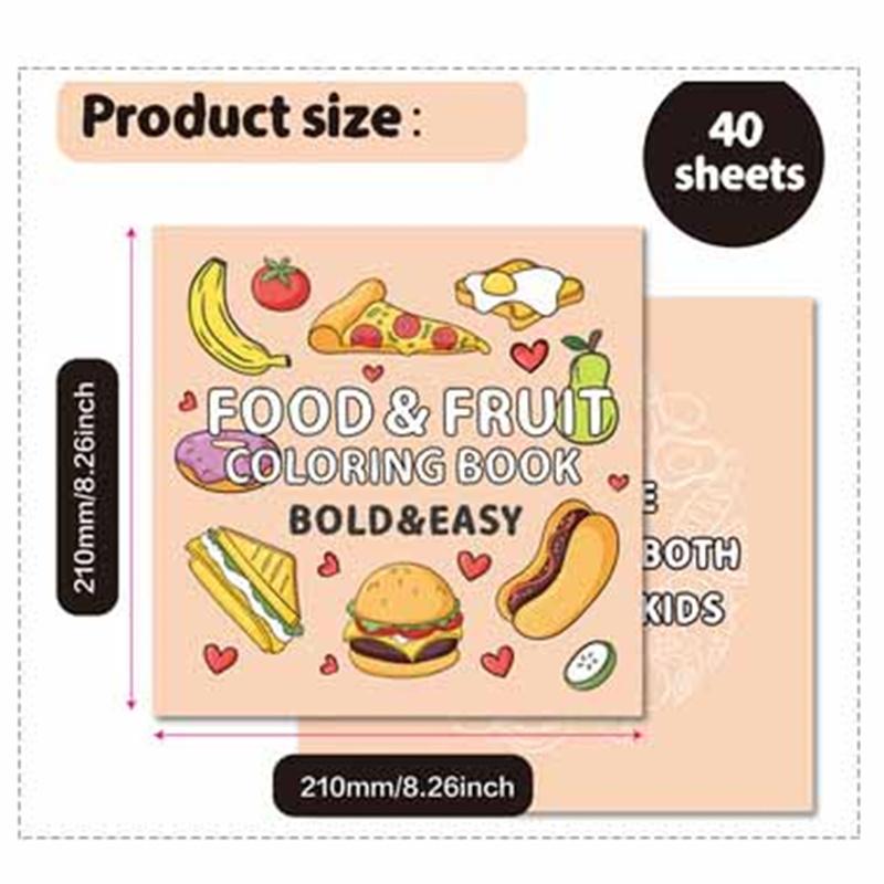 40 Pages Food Fruit Coloring Book Cartoon Doodles Creative Art Activity Kids Drawing Painting Toy