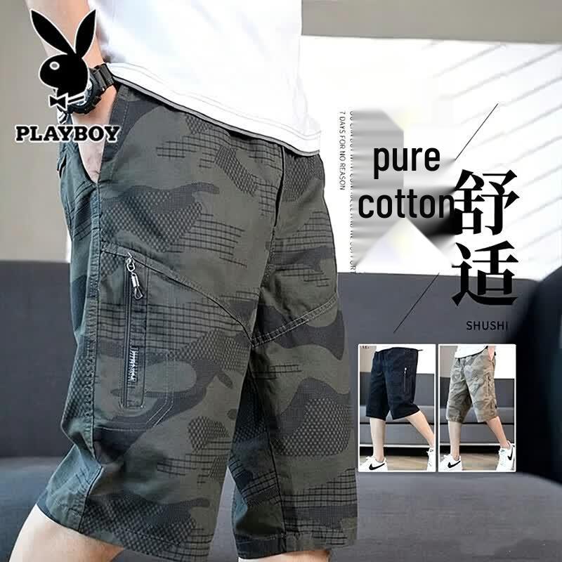 PLAYBOY Men s Summer Cotton Casual Cargo Shorts L
