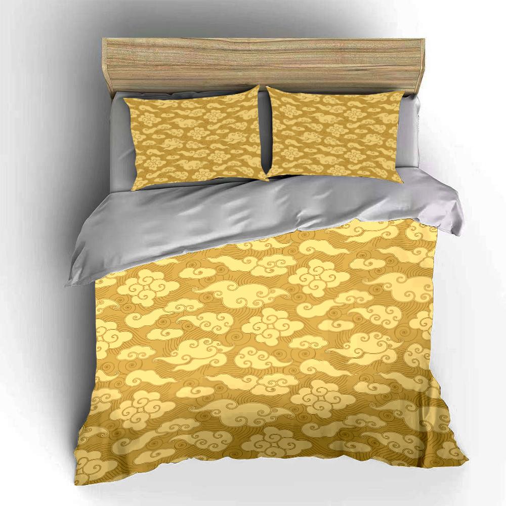 Golden Cloud Pattern Bedding Set Bedding Set (1 Duvet Cover, 2 Pillowcases, Duvet Not Included)