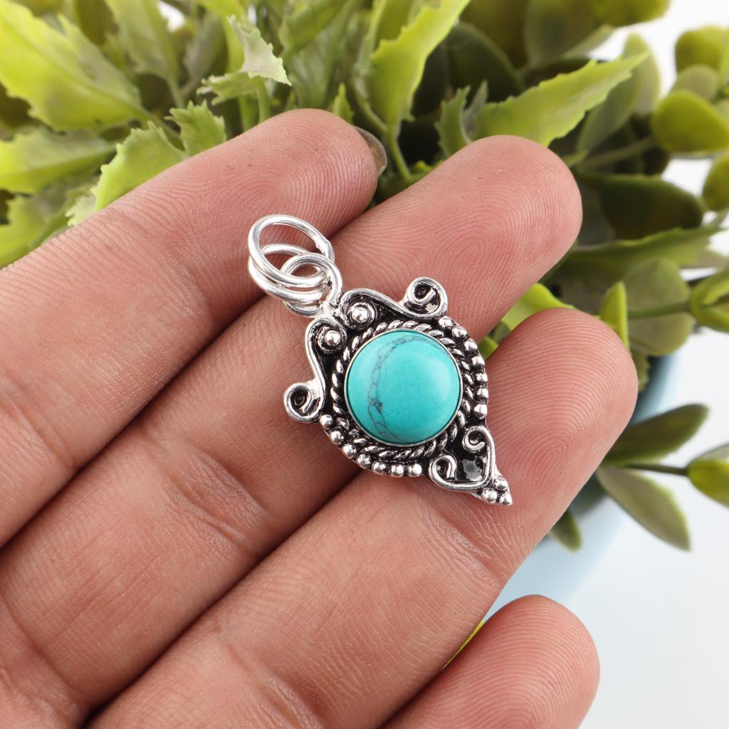 Magnesite Turquoise Gemstone Jewelry, 925 Solid Sterling Silver Pendant, Handmade Silver Pendant For Wedding Gift