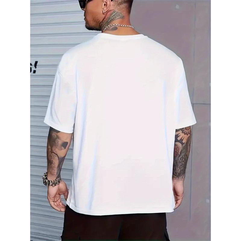 European Size Plus Size Men's Casual Skull Print T-Shirt | Knit Fabric | Loose Fit Crew Neck Tee | Breathable Slight Stretch | Casual Style