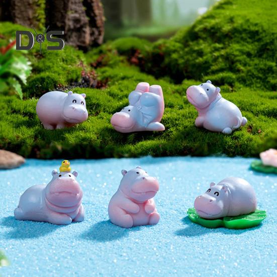 Miniature Hippopotamus Figurine Mini Cartoon Hippo Ornament DIY Microlandscape Fairy Garden Animal Resin Statue Decoration Ornament