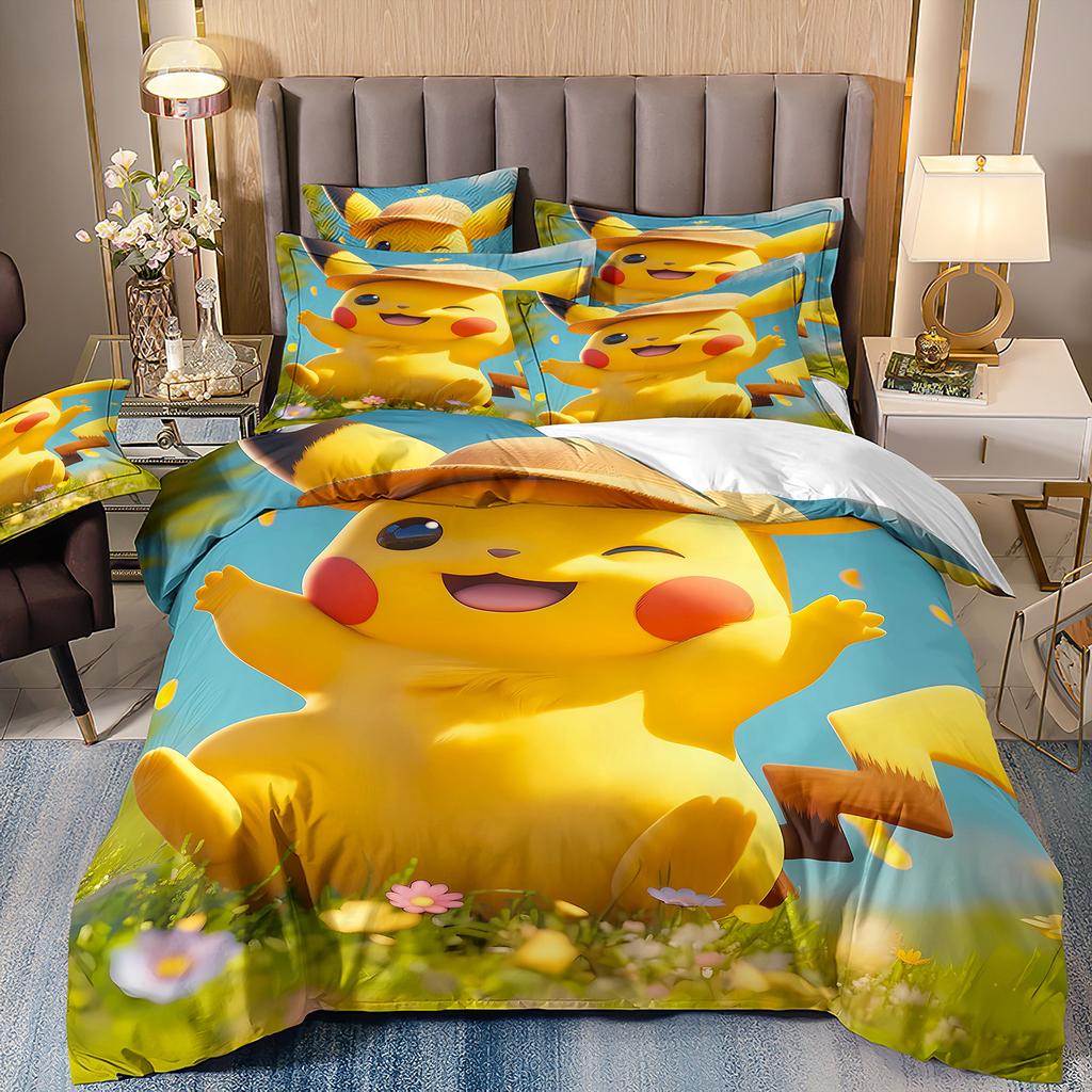 Pokemon Pikachu Bedding CollectionCartoon Anime Quilt Cover For Kids Boys Girls GiftBedding Cover And Pillowcase 7550Cm