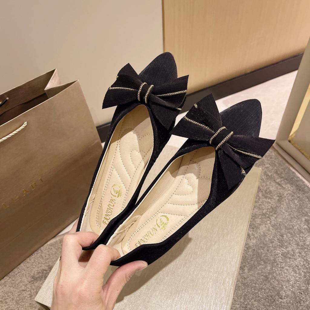 New fashion single shoes women's spring and summer fashion pointed head shallow mouth gradual change bow flat shoes