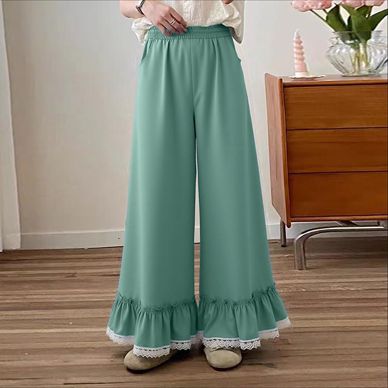 

ZANZEA Women Casual Elastic Waist Loose Lace Splice Pants S світло-синій колір