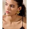 Yhpup Waterproof Stainless Steel Flower Stud Earrings 18k Gold Color Plated Metal Texture Fashion Jewelry for Women Gala Gift