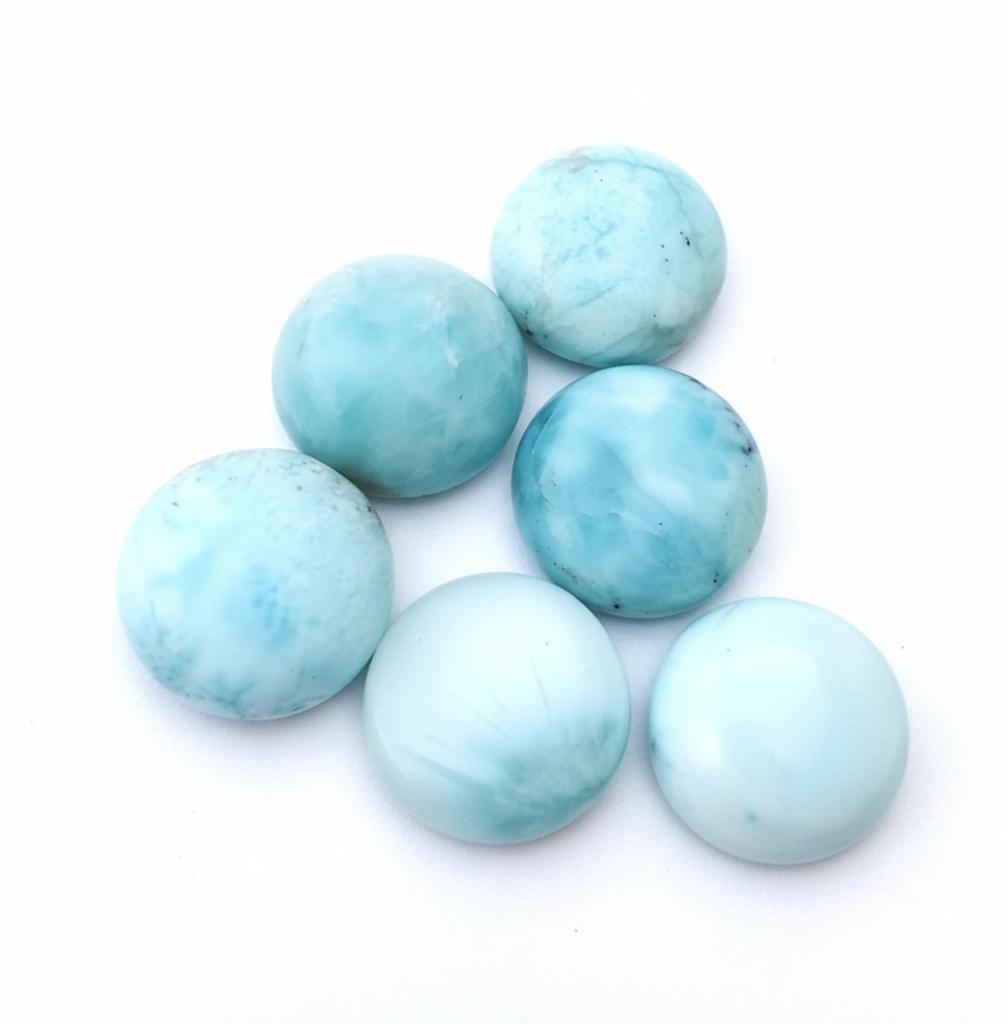 Natural Larimar Round Shape Gemstones - Flat Back Cabochons A Grade for Making Custom Jewelry