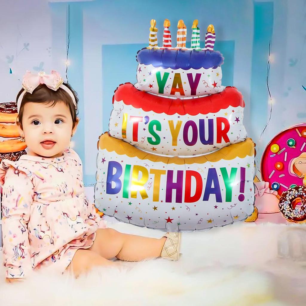 Colorful Children's Birthday Party Cake and Balloon Decoration Set