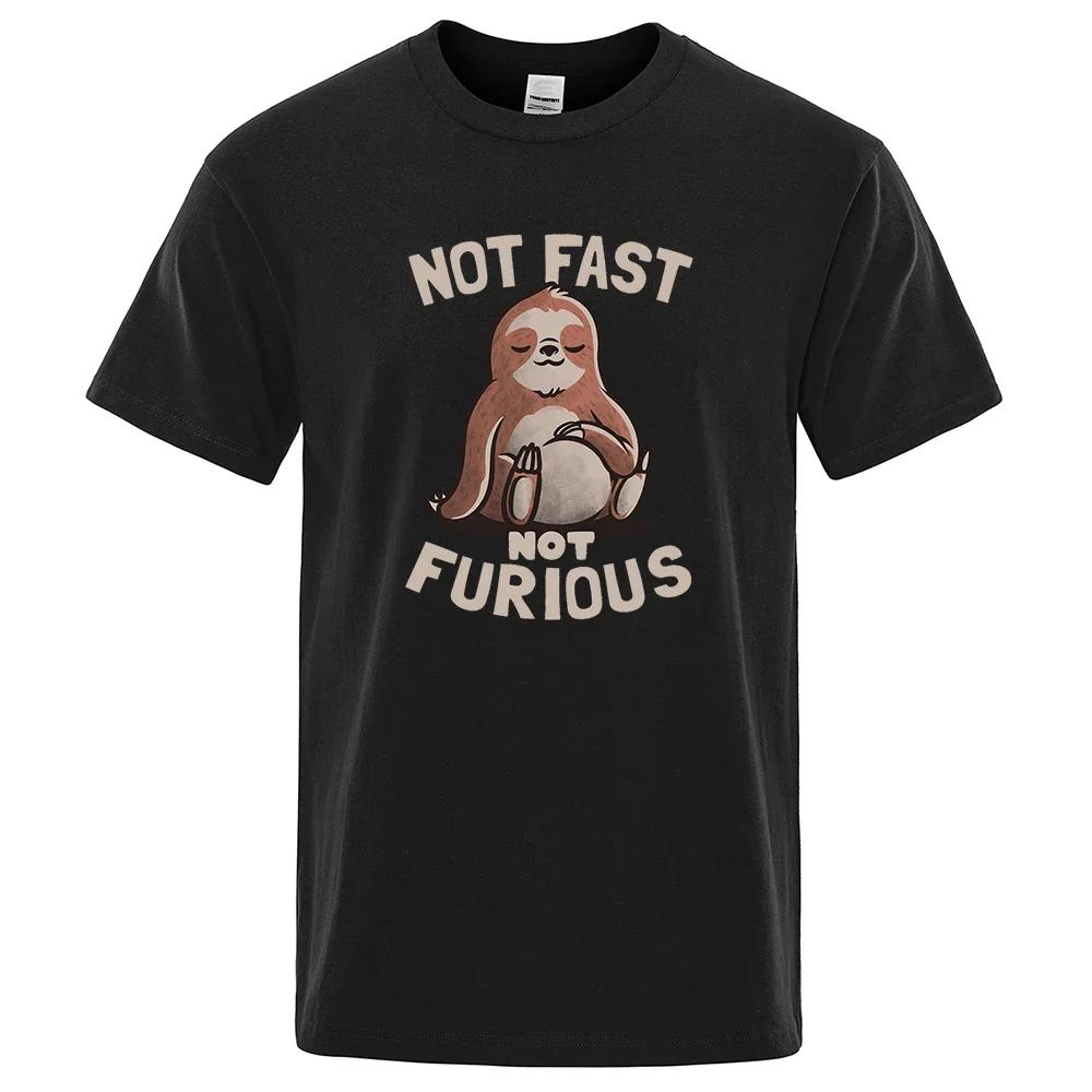 Not Fast Not Furious Kawaii Sloth Print Clothing Men Street Oversized T Shirts Breathable Cotton Streetwear Creativity T-Shirt