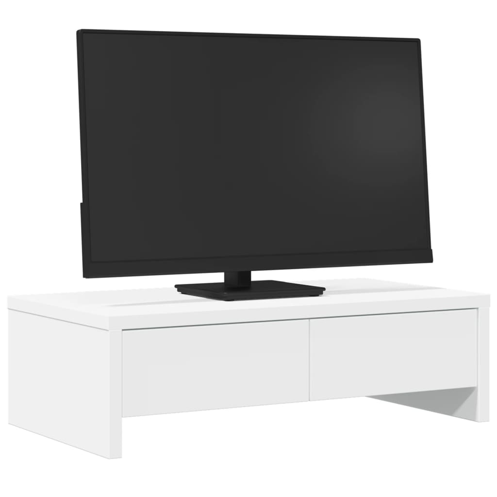 Dual Monitor Stand with Drawers White 50 X 27 X 15 Cm Particleboard