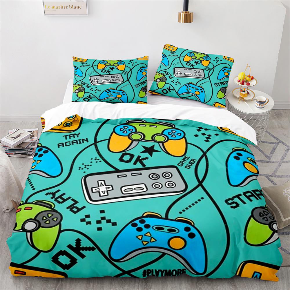 Gamepad Duvet Cover Set Yellow Background with Buttons Boys Playroom Decoration King Size Polyester Quilt Cover with Pillowcases