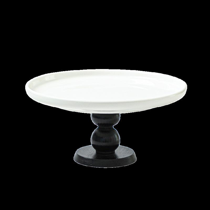 Wooden High-legged Ceramic Plate Cake Tray Afternoon Tea Fruit Plate for The Living Room Storage Container Kitchen Organizer