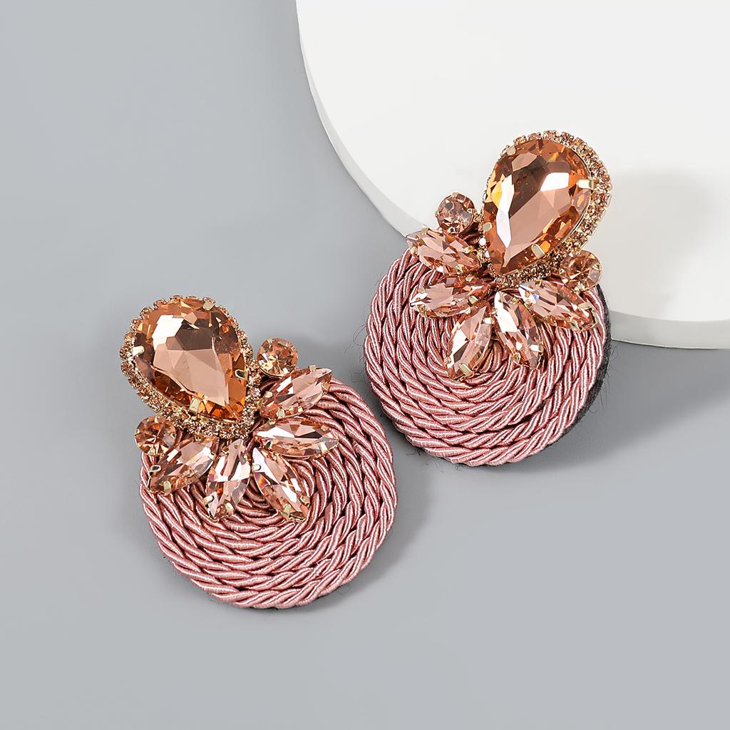 Exaggerated Geometric-shaped Polyester Stretch Yarn Woven Round Earrings for Women, New Style Jewelry