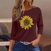 Women's Fashion Casual Round Neck 3/4 Sleeve Loose  Printed T-Shirt Ladies Top