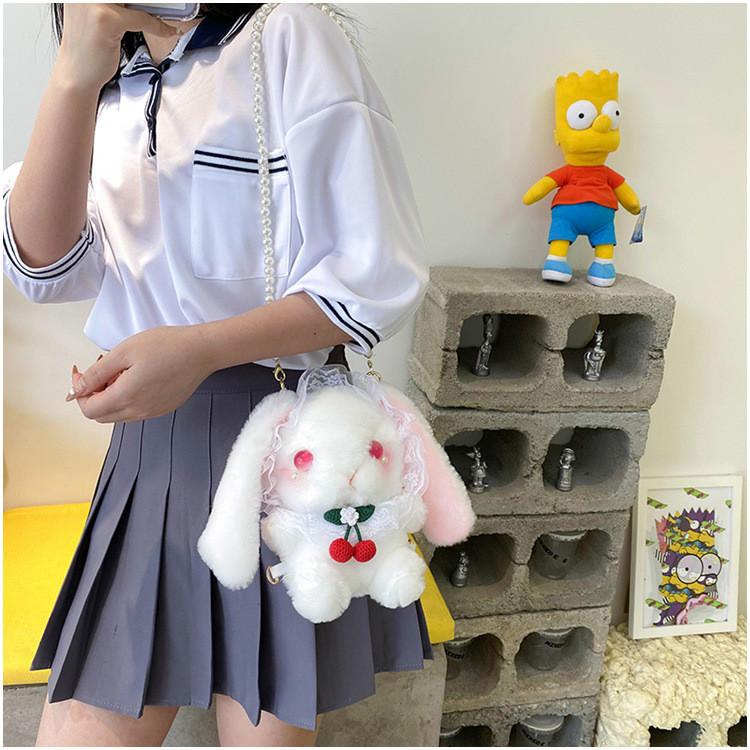 Kawaii Bunny Plush Small Bag With Inner Zipper Pocket For Street Fashion