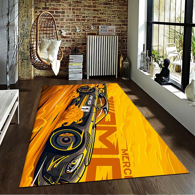 Speeding Car Graphic Carpet suitable as a non-slip mat for the living room or bedroom sofa