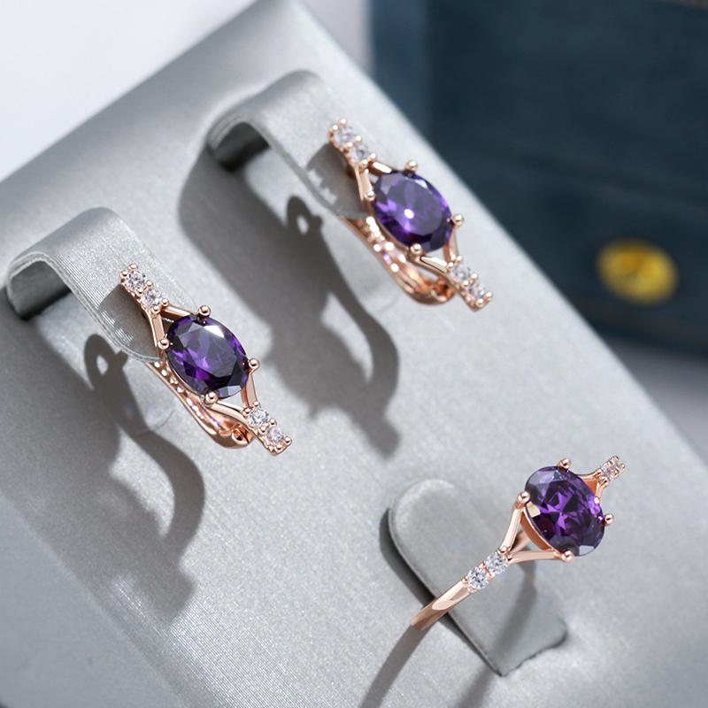 Shiny Purple Natural Zircon Drop Earrings For Women Trend  Rose Gold Color Bride Wedding Fine Jewelry Crystal Gift