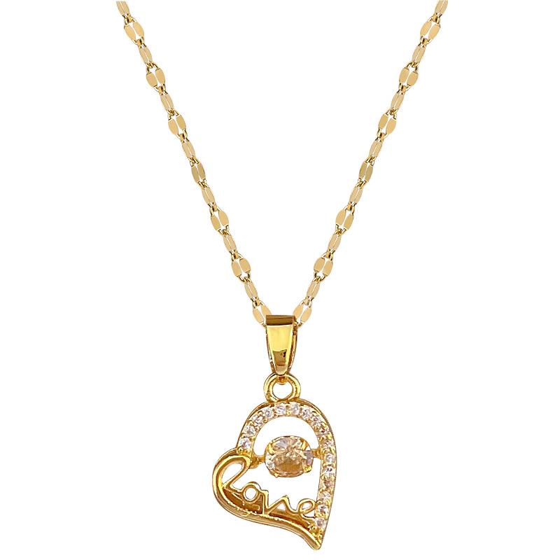 Love Smart Light Luxury Temperament Gorgeous Full Diamond Necklace Female Versatile Collarbone Chain Titanium Steel Chain